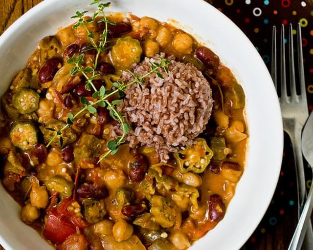 Okra Gumbo With Chickpeas & Kidney Beans Recipe